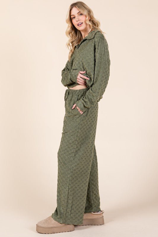 BOMBOM Tied Checkered Wide Leg Pants - S. M. & Co.