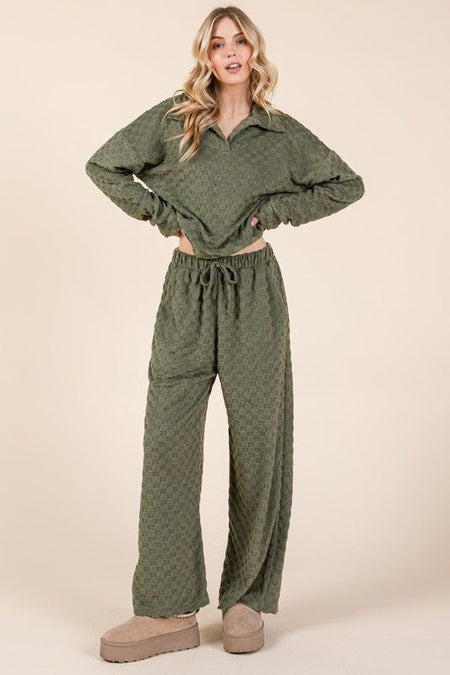 BOMBOM Tied Checkered Wide Leg Pants - S. M. & Co.