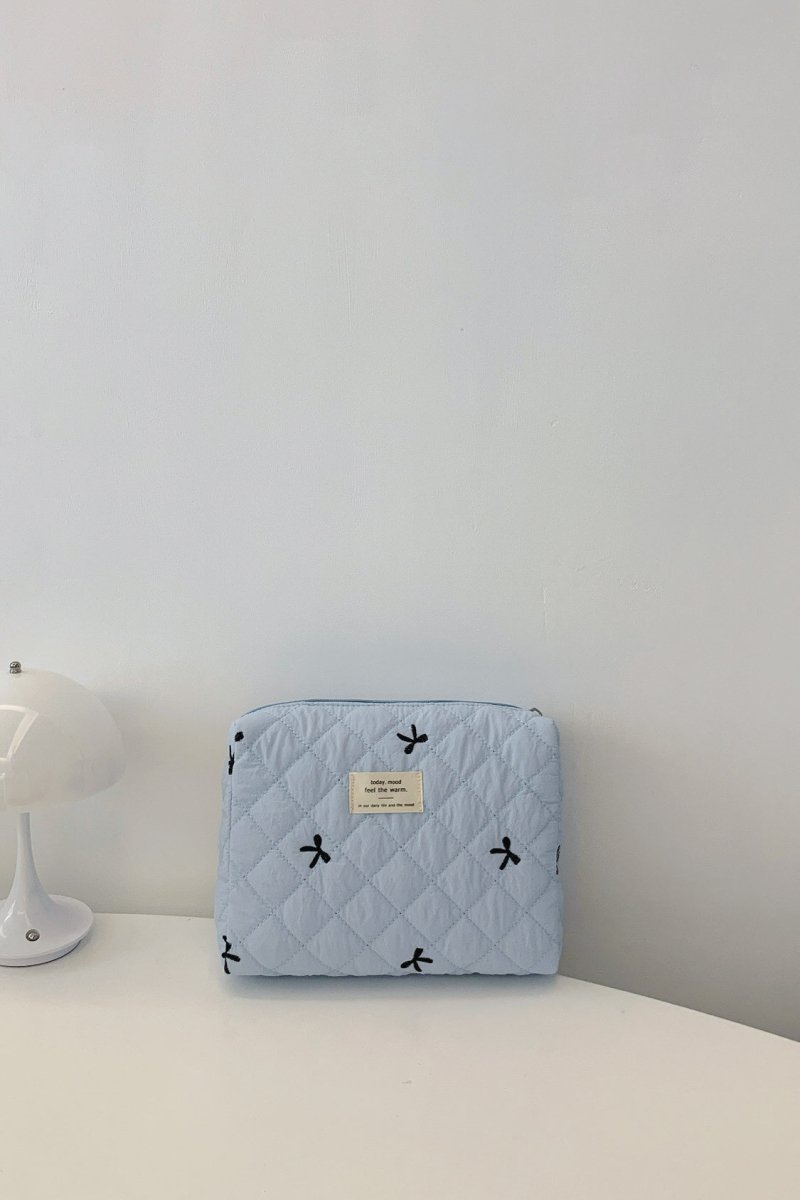 Bow Embroidered Quilted Storage Bag - S. M. & Co.