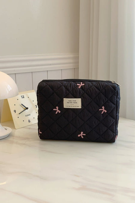 Bow Embroidered Quilted Storage Bag - S. M. & Co.