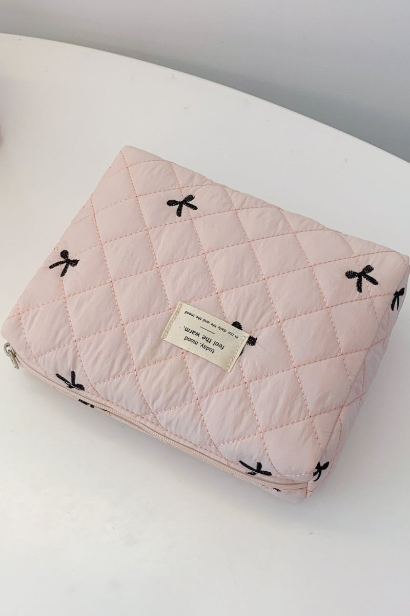 Bow Embroidered Quilted Storage Bag - S. M. & Co.