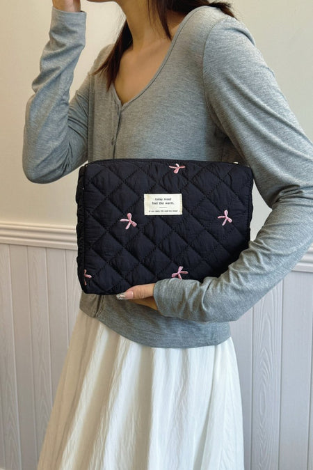 Bow Embroidered Quilted Storage Bag - S. M. & Co.