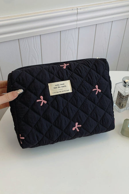 Bow Embroidered Quilted Storage Bag - S. M. & Co.