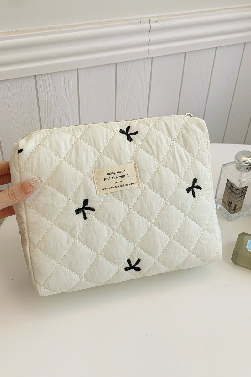 Bow Embroidered Quilted Storage Bag - S. M. & Co.