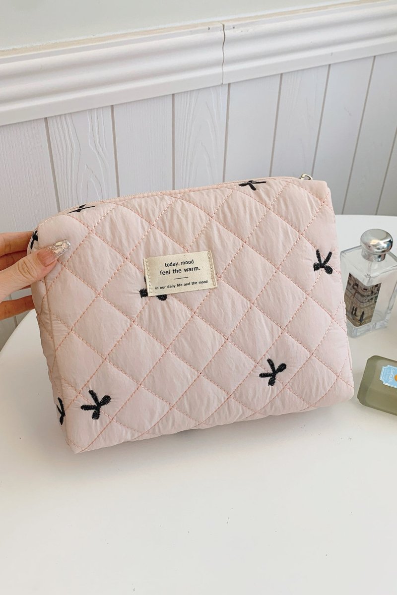 Bow Embroidered Quilted Storage Bag - S. M. & Co.