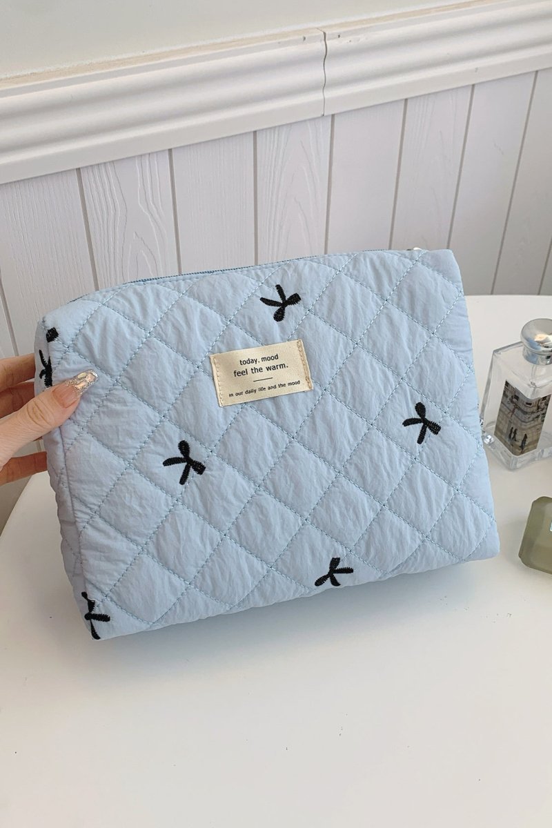 Bow Embroidered Quilted Storage Bag - S. M. & Co.