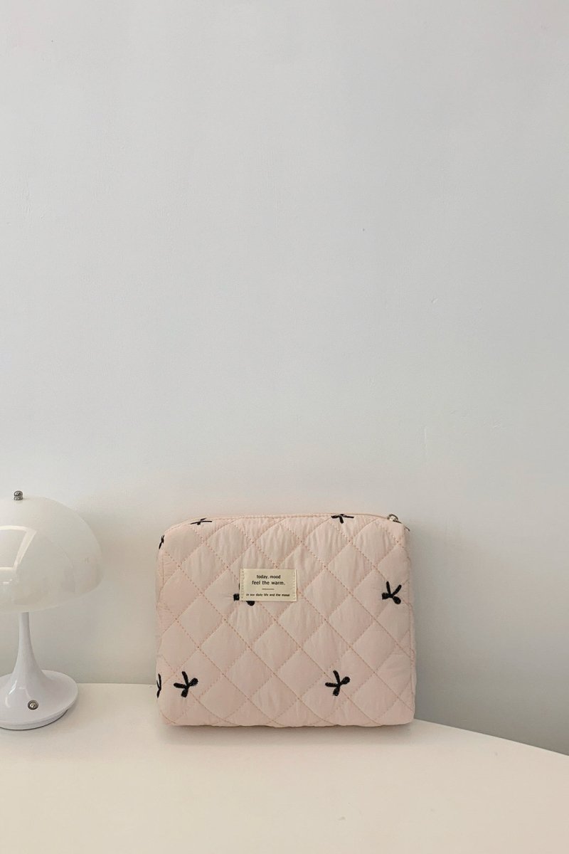 Bow Embroidered Quilted Storage Bag - S. M. & Co.