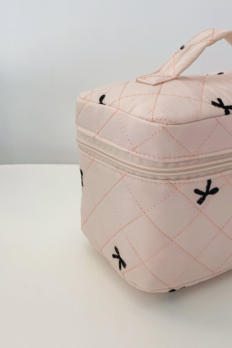 Bow Embroidered Quilted Storage Bag with Zip - S. M. & Co.