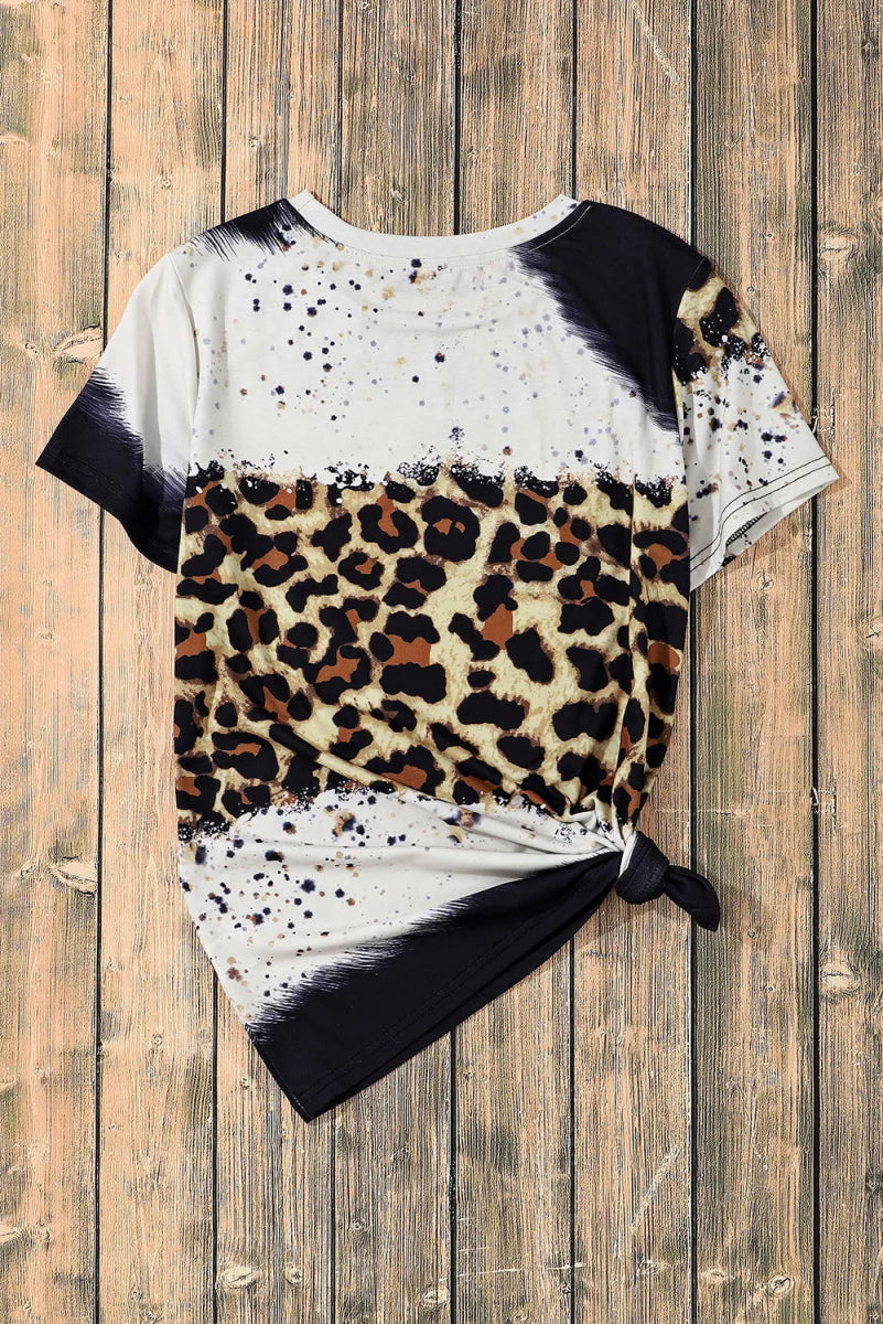 Bow Graphic Leopard Round Neck Short Sleeve T-Shirt - S. M. & Co.