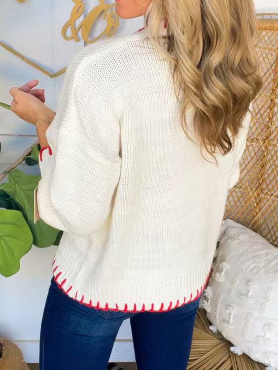 Bow Round Neck Long Sleeve Sweater - S. M. & Co.