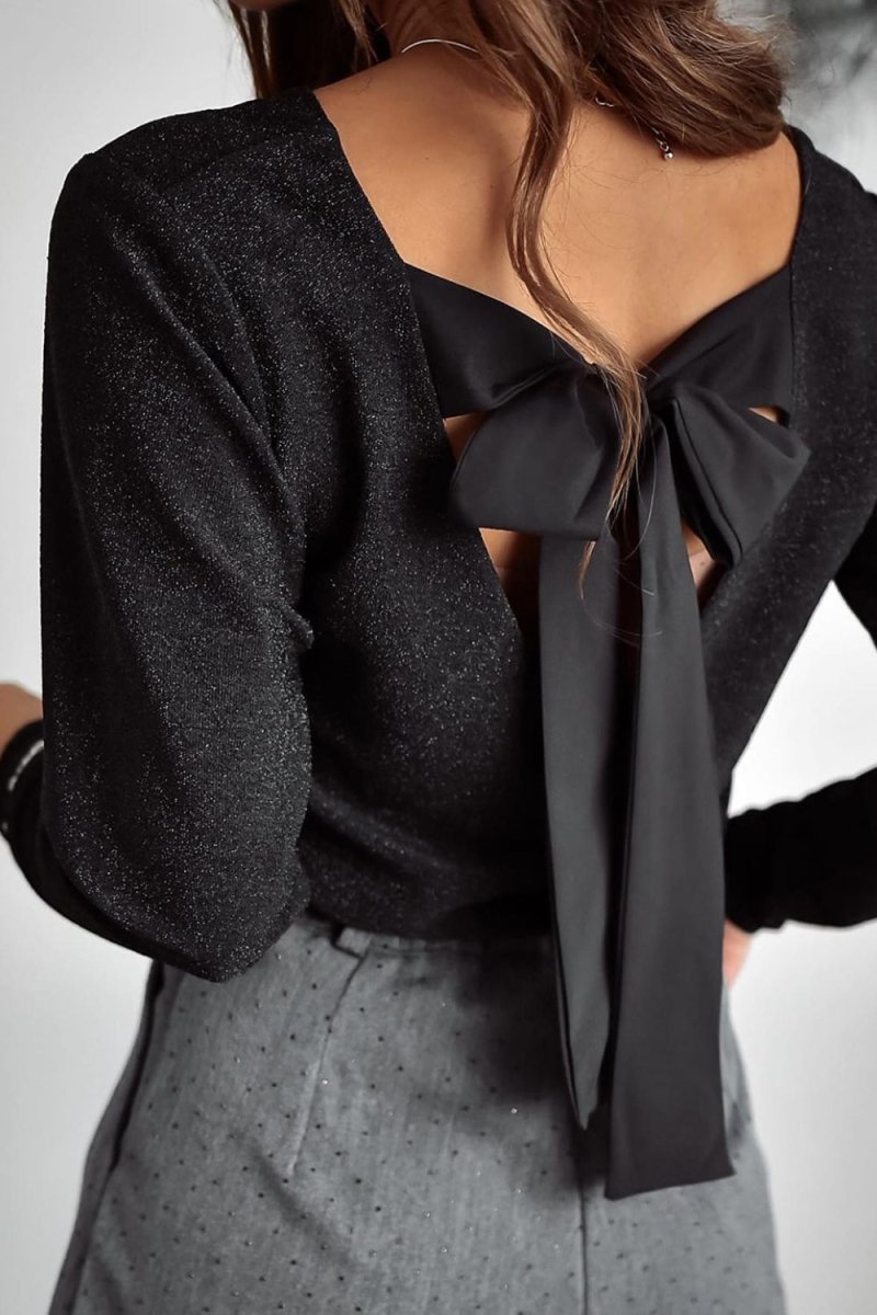 Bowknot V - Neck Long Sleeve Blouse - S. M. & Co.