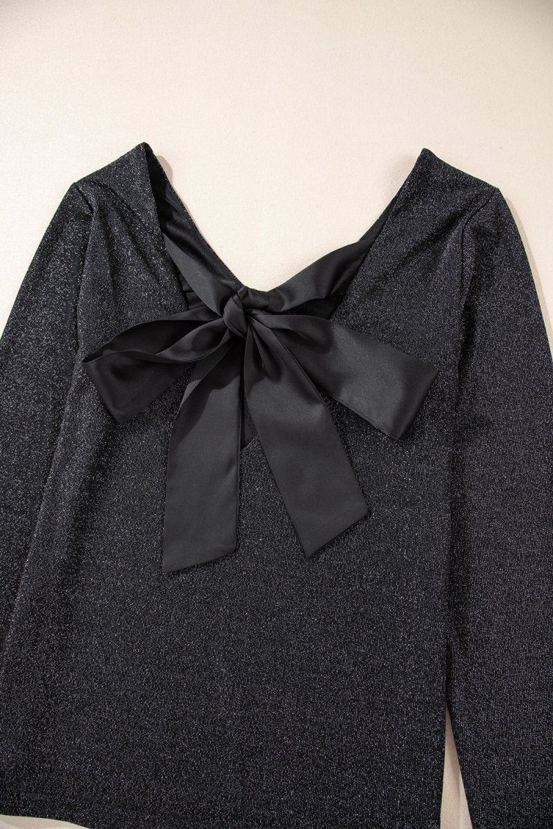 Bowknot V - Neck Long Sleeve Blouse - S. M. & Co.