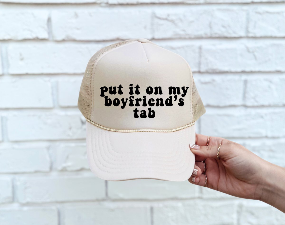 Boyfriend's Tab DTF Printed Tan Trucker Hat - S. M. & Co.