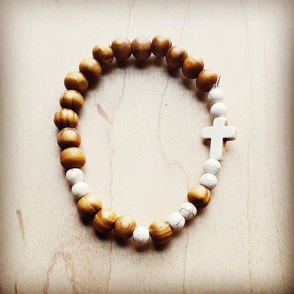 Bracelet Bar-Wood & White Turquoise Beads - S. M. & Co. Bracelet