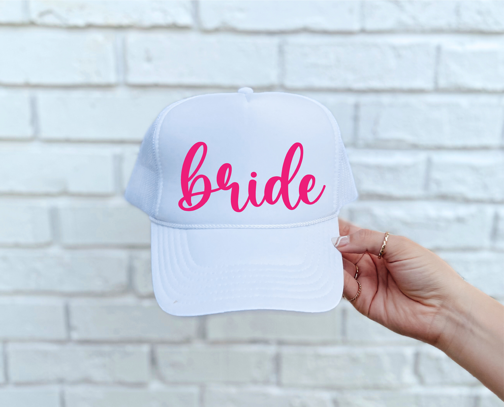 Bride DTF Printed Black & White Trucker Hat