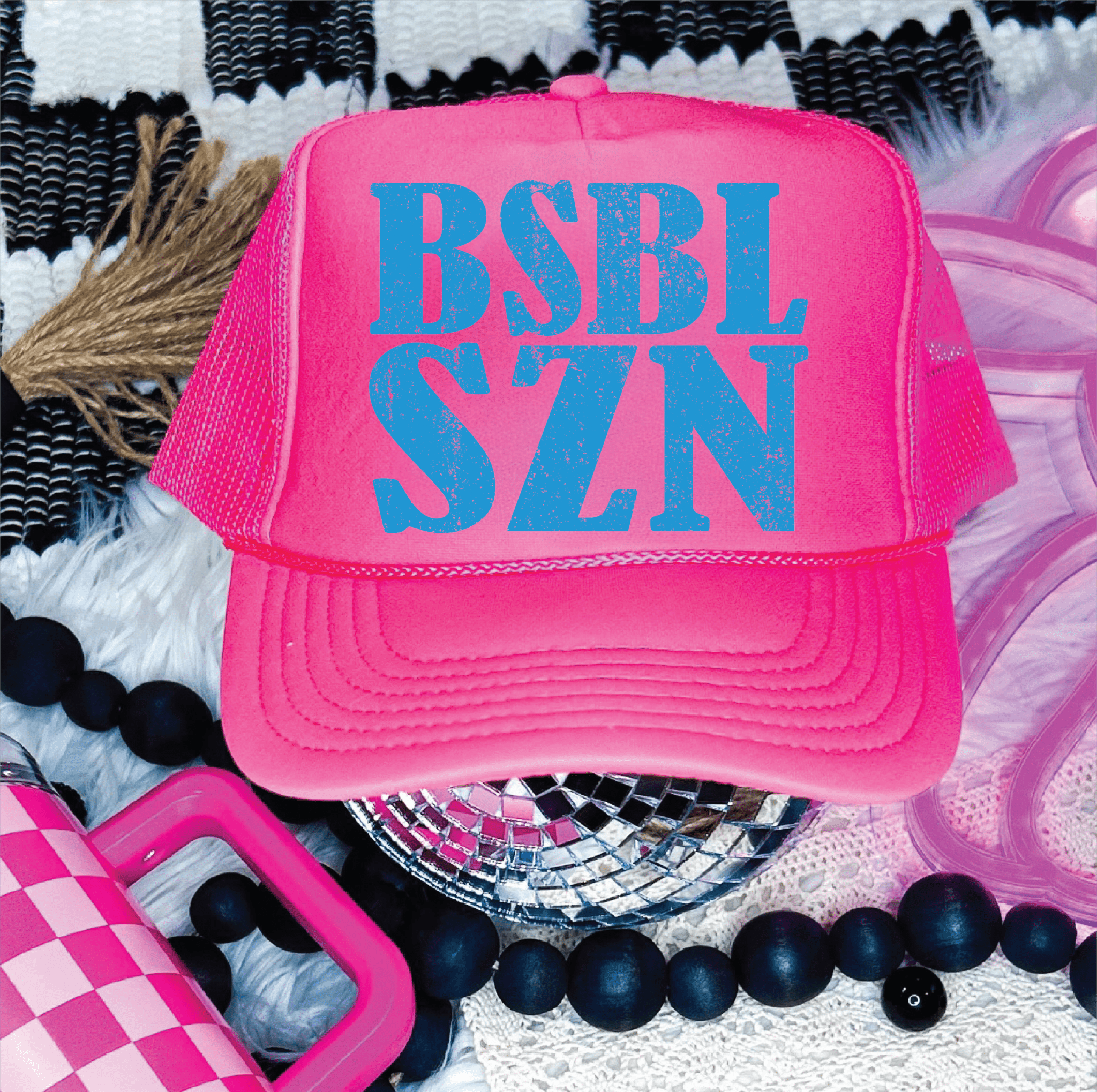 BSBL SZN DTF Printed Neon Pink Foam Trucker Hat - S. M. & Co.