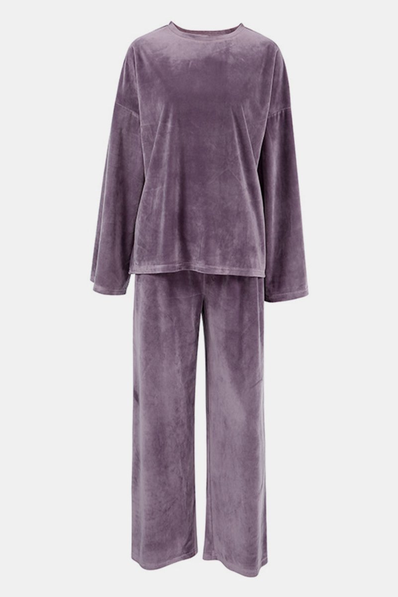 Buttery - Soft Round Neck Long Sleeve Top and Drawstring Pants Set - S. M. & Co.