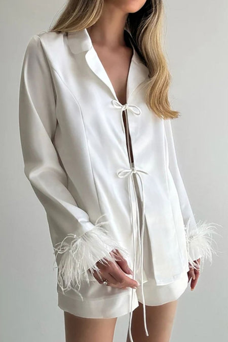 Buttery - Soft Tied Fringe Collared Neck Top and Shorts Set - S. M. & Co.