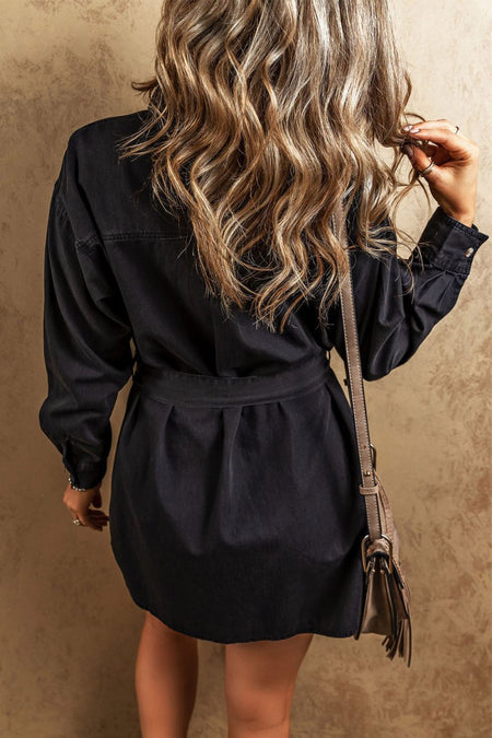 Button Up Collared Neck Denim Dress - S. M. & Co.