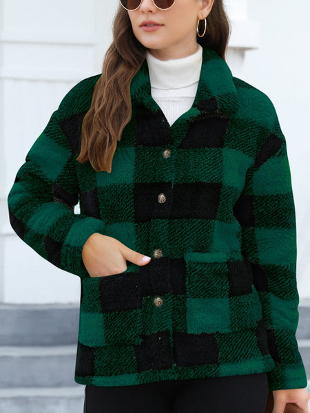 Button Up Drop Shoulder Fuzzy Jacket - S. M. & Co.