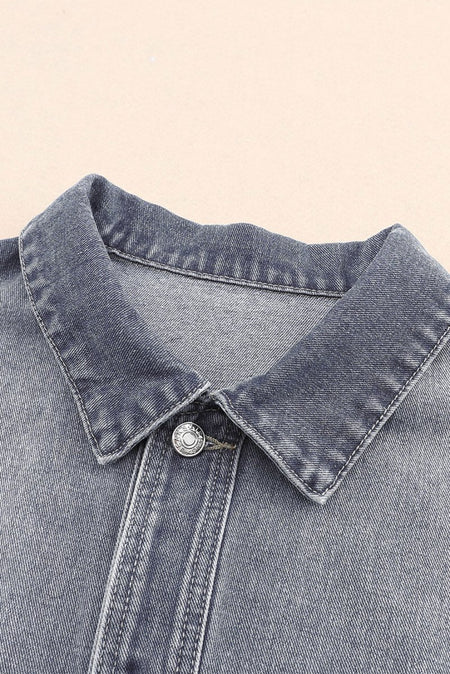 Button Up Dropped Shoulder Denim Jacket with Pockets - S. M. & Co.