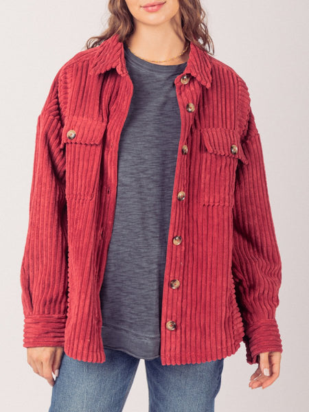 Button Up Long Sleeve Corduroy Jacket - S. M. & Co.