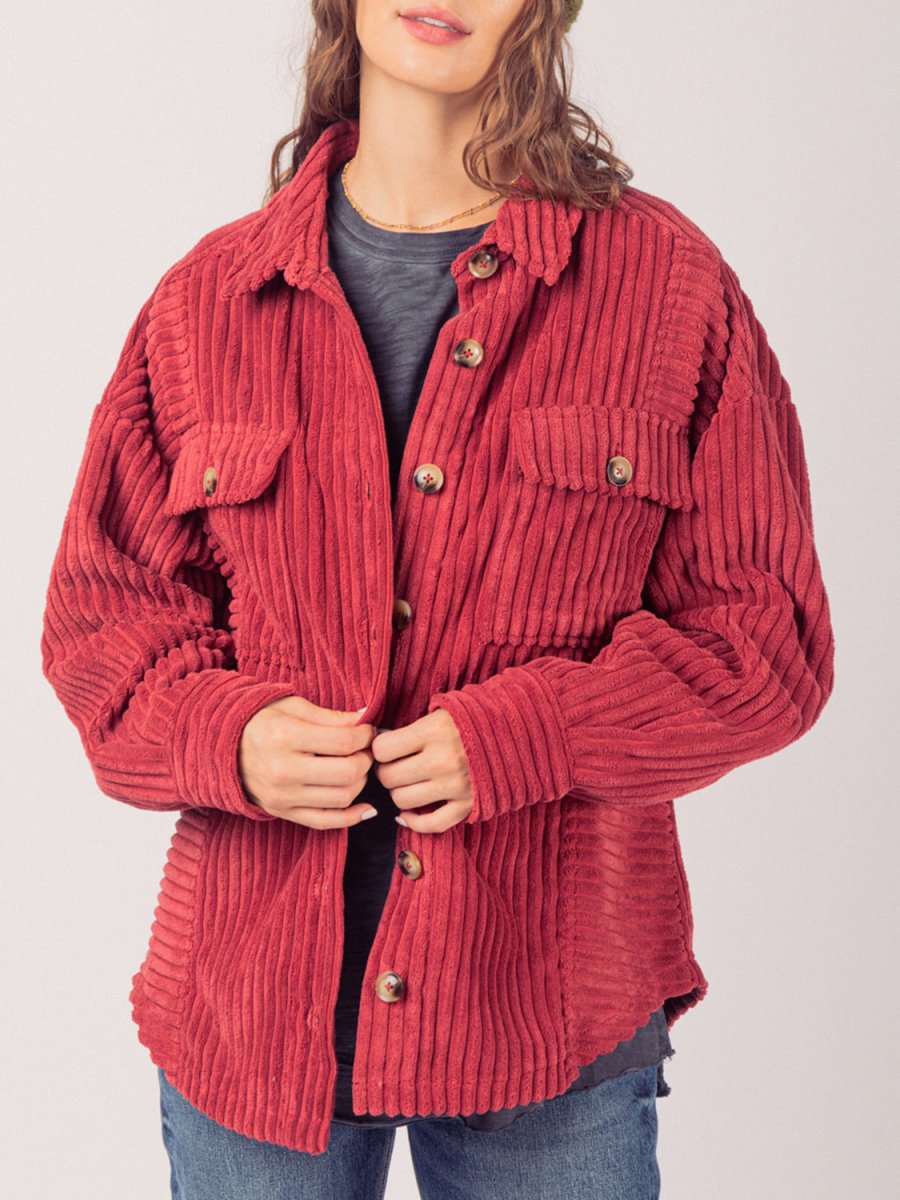 Button Up Long Sleeve Corduroy Jacket - S. M. & Co.