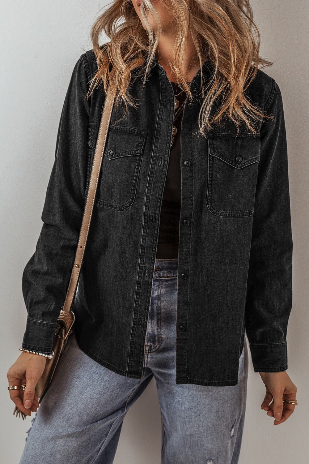 Button Up Long Sleeve Denim Jacket - S. M. & Co. Button Up Denim Jacket