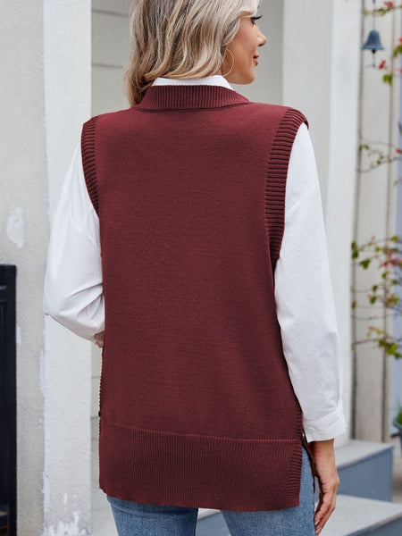 Buttoned Round Neck Sweater Vest - S. M. & Co.