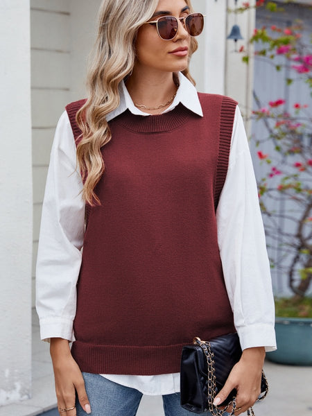 Buttoned Round Neck Sweater Vest - S. M. & Co.