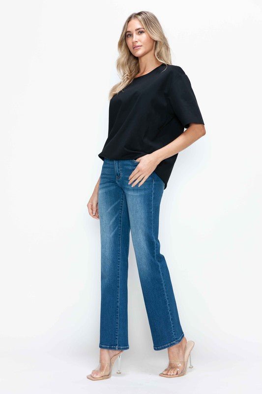 bytos Full Size Cat's Whiskers High Rise Straight Jeans - S. M. & Co.