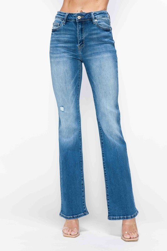 bytos Full Size Distressed High Rise Jeans with Pockets - S. M. & Co.