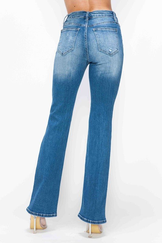 bytos Full Size Distressed High Rise Jeans with Pockets - S. M. & Co.