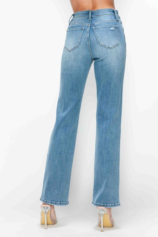 bytos Full Size Distressed High Rise Straight Jeans - S. M. & Co.