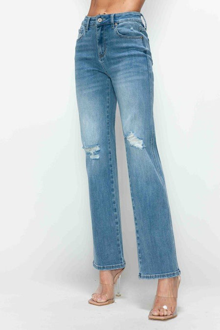 bytos Full Size Distressed High Rise Straight Jeans - S. M. & Co.