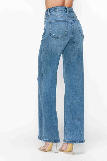 bytos Full Size High Rise Wide Leg Jeans with Pockets - S. M. & Co.