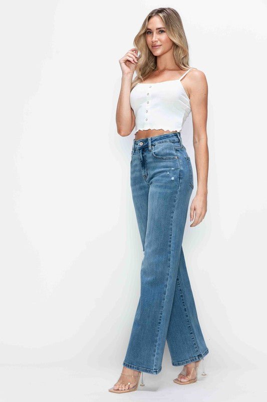 bytos Full Size High Rise Wide Leg Jeans with Pockets - S. M. & Co.