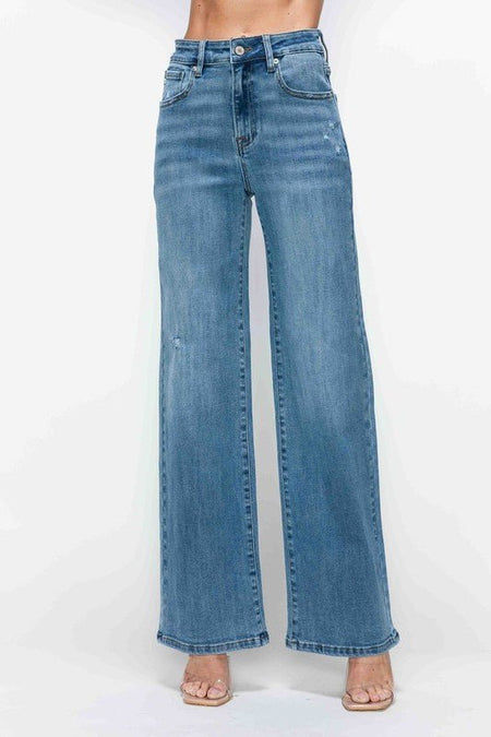 bytos Full Size High Rise Wide Leg Jeans with Pockets - S. M. & Co.