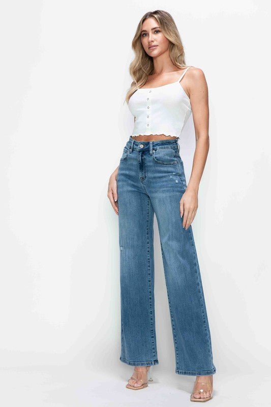 bytos Full Size High Rise Wide Leg Jeans with Pockets - S. M. & Co.