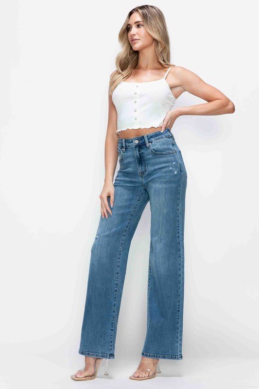 bytos Full Size High Rise Wide Leg Jeans with Pockets - S. M. & Co.