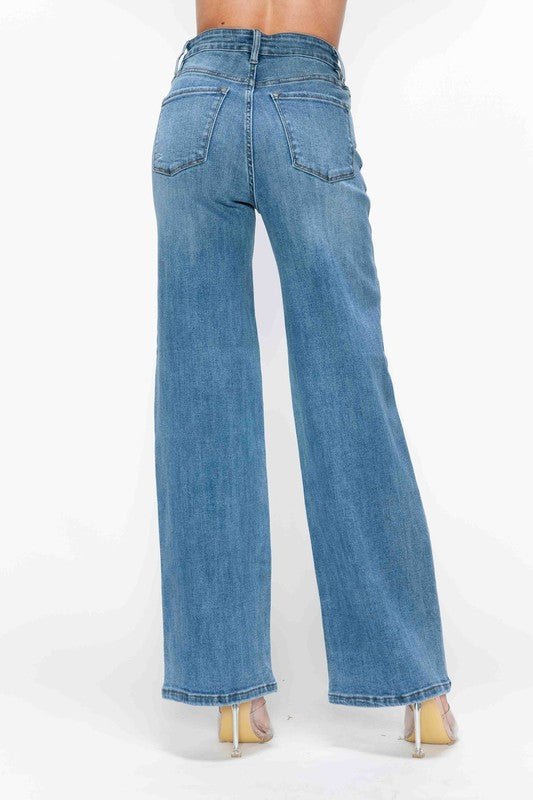 bytos Full Size High Rise Wide Leg Jeans with Pockets - S. M. & Co.