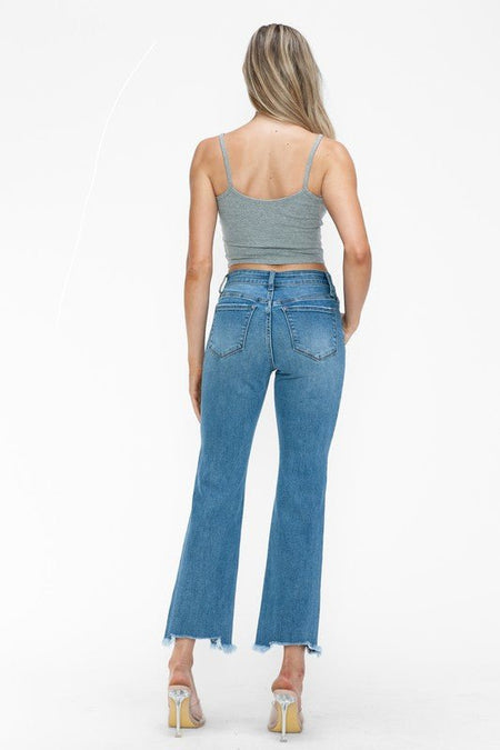 bytos Raw Hem Distressed Mid Rise Crop Jeans - S. M. & Co.