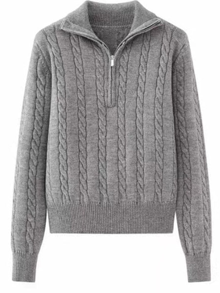 Cable - Knit Half Zip Long Sleeve Sweater - S. M. & Co.