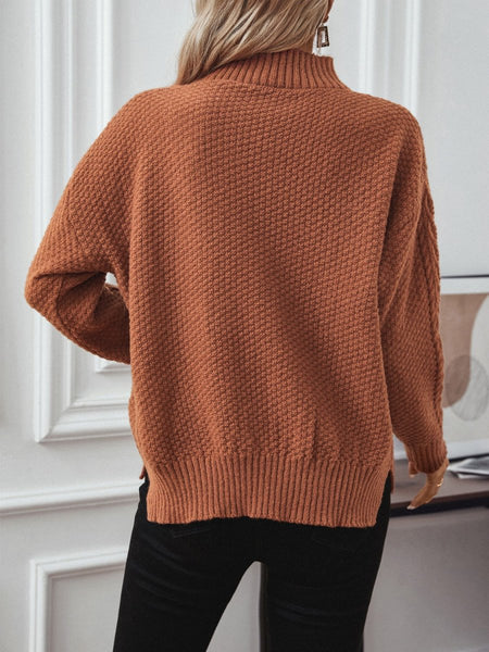 Cable - Knit Mock Neck Long Sleeve Sweater - S. M. & Co.