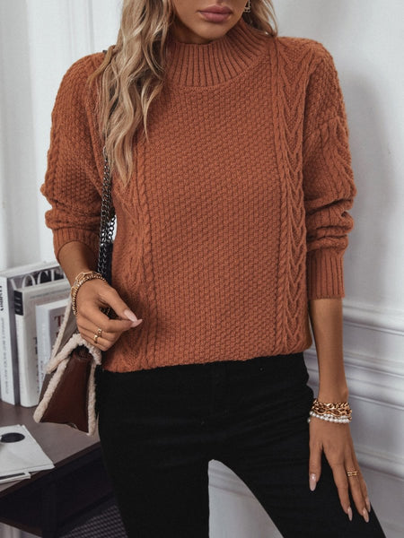 Cable - Knit Mock Neck Long Sleeve Sweater - S. M. & Co.