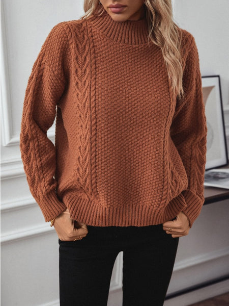 Cable - Knit Mock Neck Long Sleeve Sweater - S. M. & Co.