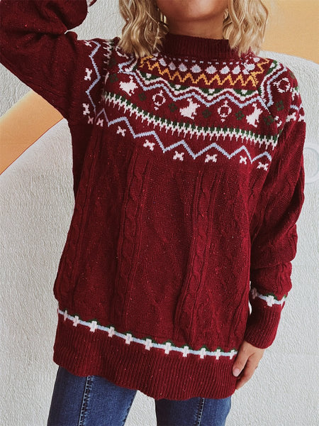 Cable - Knit Mock Neck Long Sleeve Sweater - S. M. & Co.