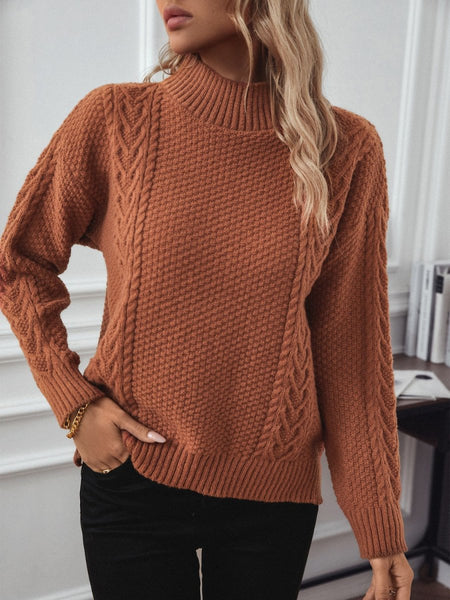 Cable - Knit Mock Neck Long Sleeve Sweater - S. M. & Co.