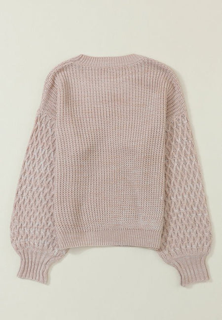 Cable - Knit Round Neck Dropped Shoulder Sweater - S. M. & Co.