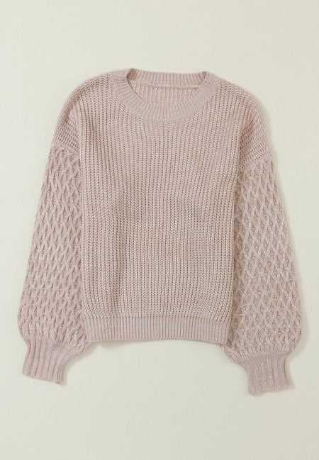 Cable - Knit Round Neck Dropped Shoulder Sweater - S. M. & Co.